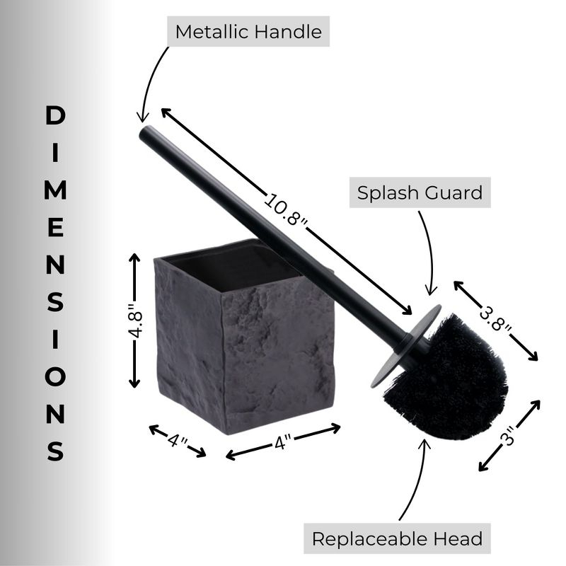 Evideco French Home Goods Black Stone Effect Square Toilet Brush and Holder Set
