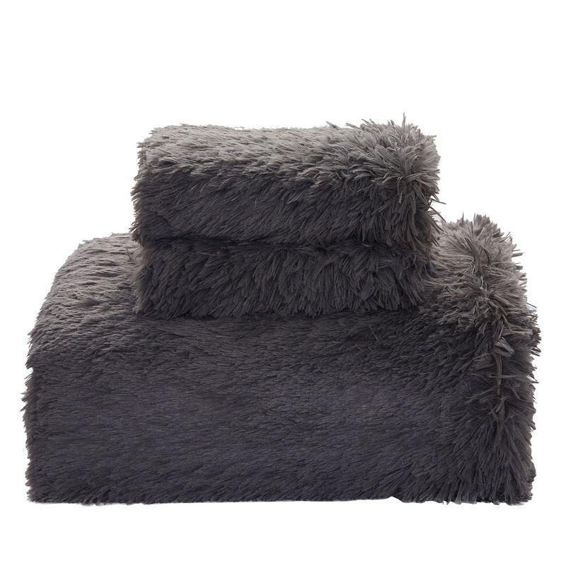 Faux Fur Duvet Cover Set Soft and Fluffy Crystal Velvet Bedding, Queen, Dark Gray