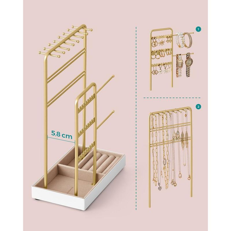 Jewelry Holder, Jewelry Organizer, Jewelry Display Stand with Metal Frame and Velvet Tray, Necklace Earring Bracelet Holder,Rings, Gold
