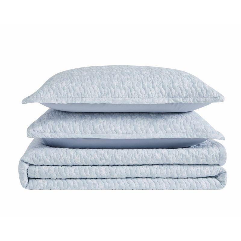 The Farmhouse by Rachel Ashwell 3pc Full/Queen Majesty Quilt Bedding Set White/Blue: Percale, Botanical Pattern, 200 Thread Count