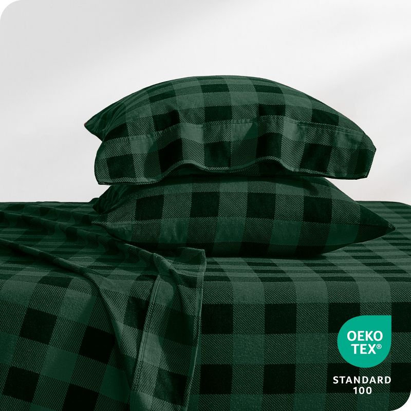 Buffalo Plaid - Forest Green/Black Cotton Flannel California King Sheet Set by Bare Home