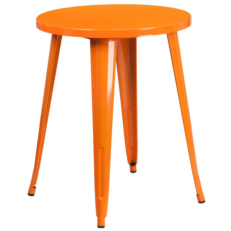 Flash Furniture Commercial Grade 24" Round Orange Metal Indoor-Outdoor Table Set with 2 Vertical Slat Back Chairs