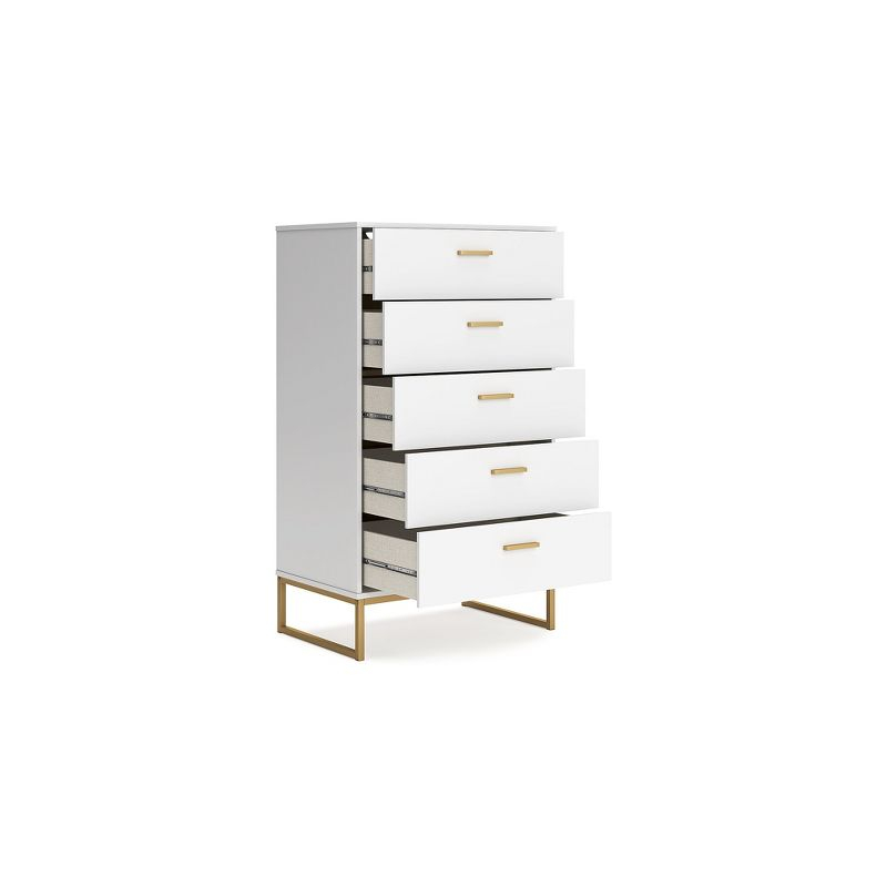 Signature Design by Ashley Socalle 5 Drawer Tall Dresser, White/Gold