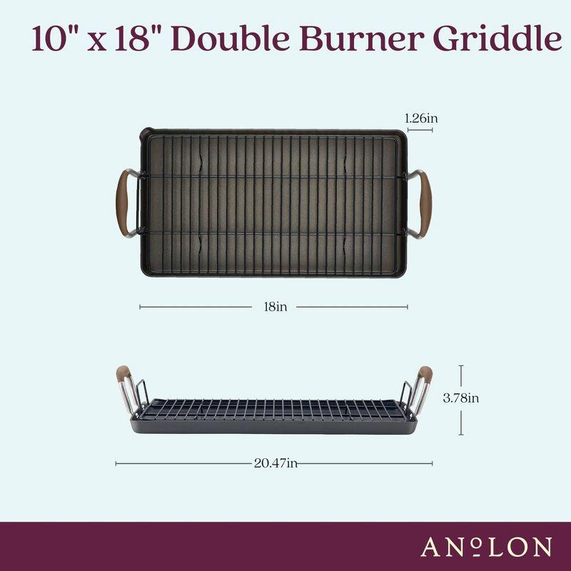 Anolon Advanced Home 10"x18" Double Burner Griddle Bronze: Nonstick, Hard Anodized, Oven-Safe, Silicone Handle