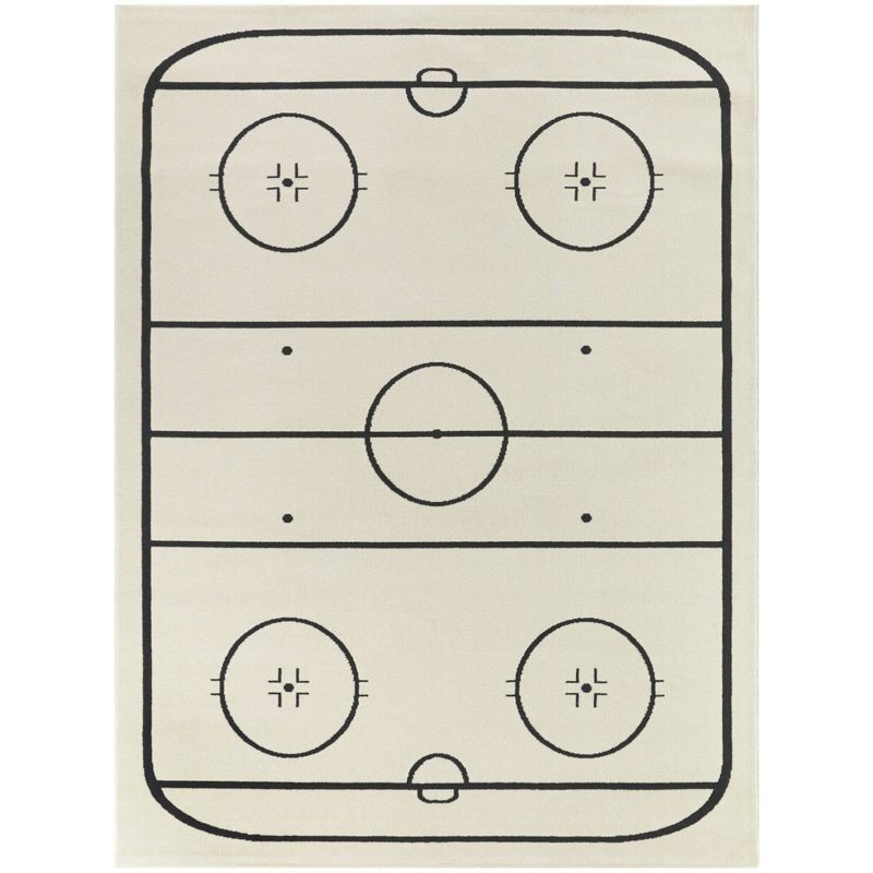 3'11"x5'7" Hockey Time Kids' Rug Cream/Black - Balta Rugs: Kids Area Rug, Hockey Rink Design, Bedroom Decor