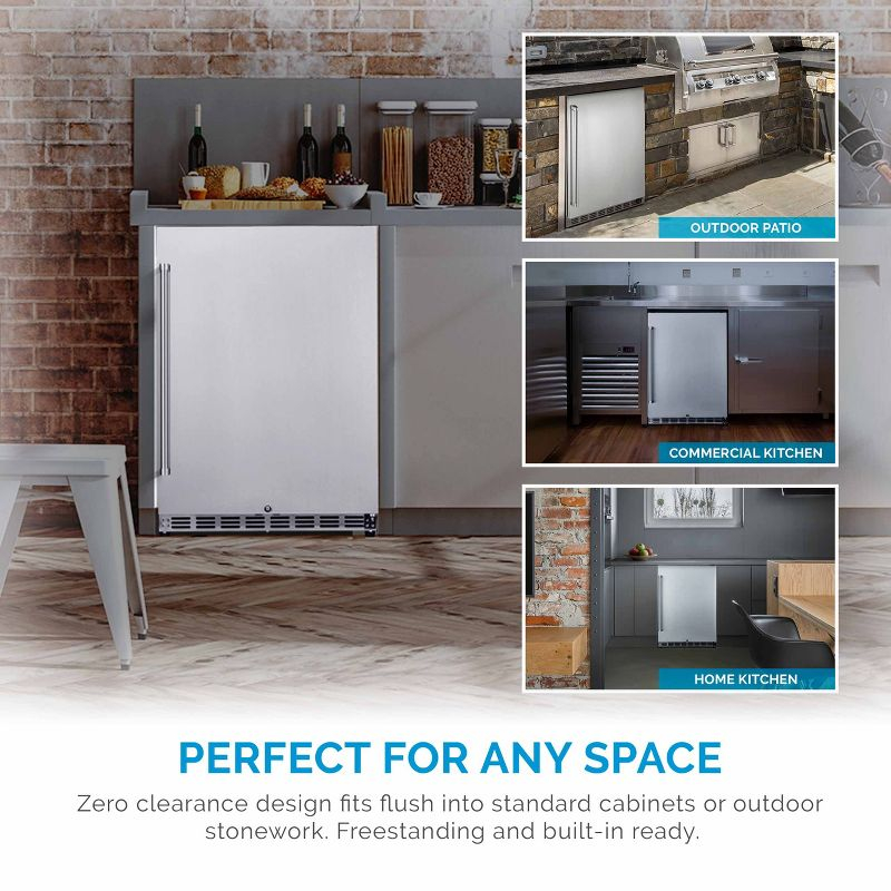 Newair 24" 5.3 Cu. Ft. Commercial Stainless Steel Built-in Beverage Refrigerator, Steel Interior, Weatherproof and Outdoor Rated, ENERGY STAR
