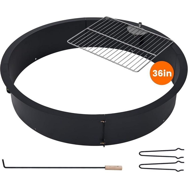 36 inch Outdoor Fire Pit Liner Round Solid Steel Fire Ring with Cooking Grate