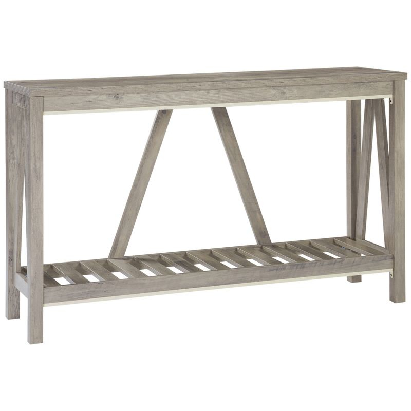 HOMCOM Farmhouse Console Table with Storage Shelf, Rustic Sofa Table with Anti-tipper for Living Room Furniture, Bedroom and Entryway, Gray