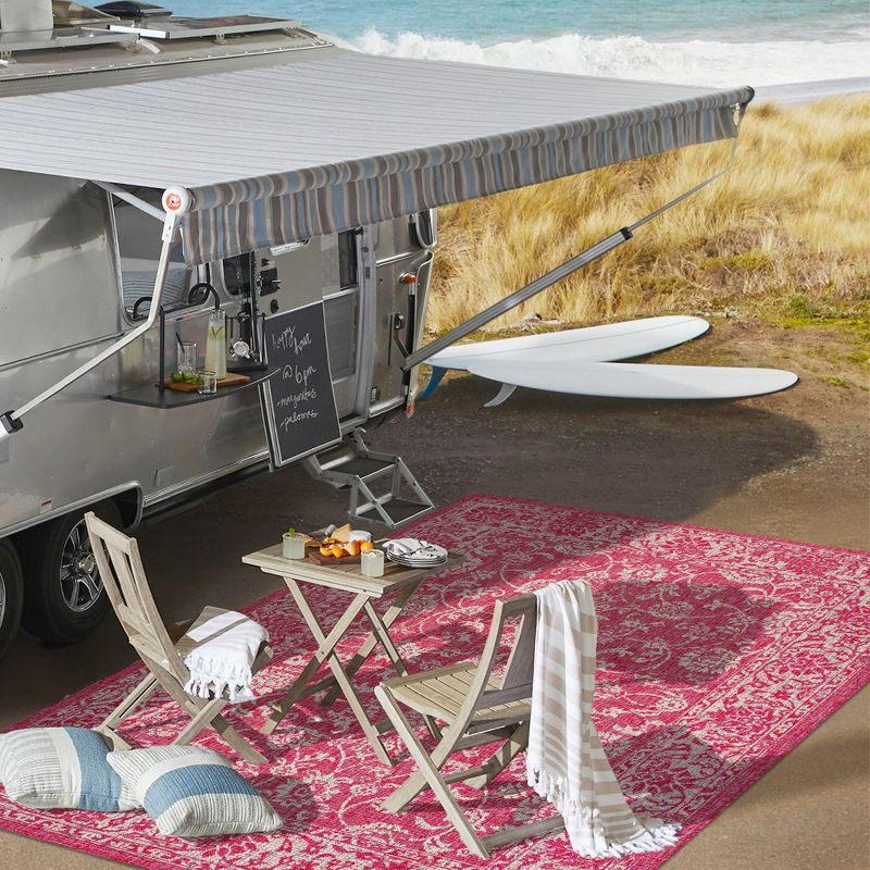 9' x 12' Tela Bohemian Textured Weave Floral Indoor/Outdoor Area Rug, Fuchsia/Light Gray - JONATHAN Y