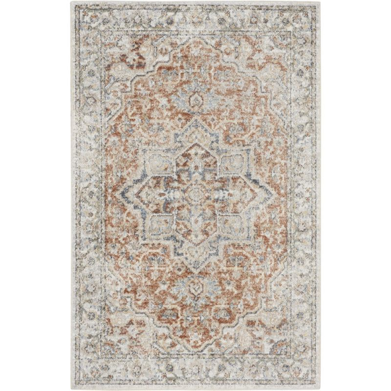 Nourison Astra Machine Washable Vintage Medallion Indoor Bathroom, Kitchen Area Rug Gold/Multicolor 3'3" x 5'