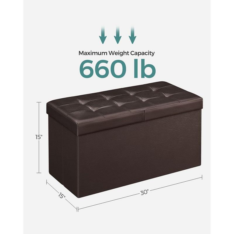 SONGMICS 30 Inches Folding Storage Ottoman Bench with Flipping Lid Brown