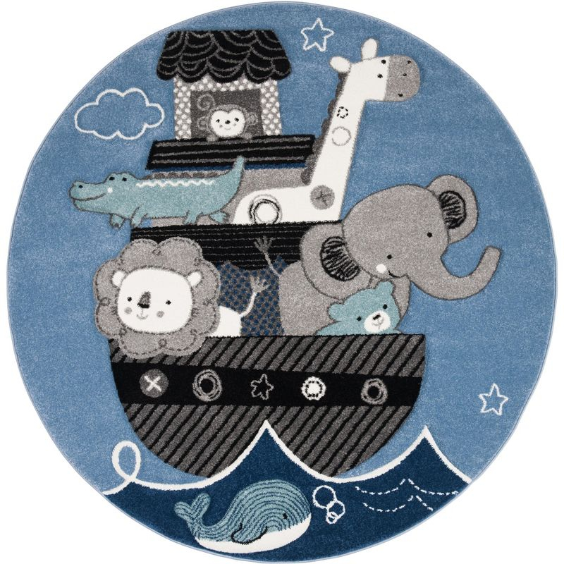 Carousel Kids CRK121 Power Loomed Area Rug - Blue/Grey - 5'3" round - Safavieh.