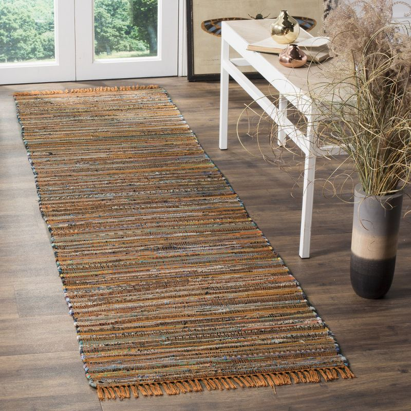 Rag Rug RAR127 Hand Woven Indoor Runner Rug - 2'3"x10' - Gold/Multi - Safavieh