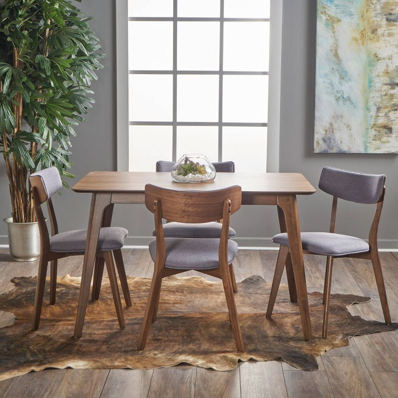 5pc Megann Mid Century Wood Dining Set Walnut/Dark Gray - Christopher Knight Home: Upholstered Chairs, Seats 4