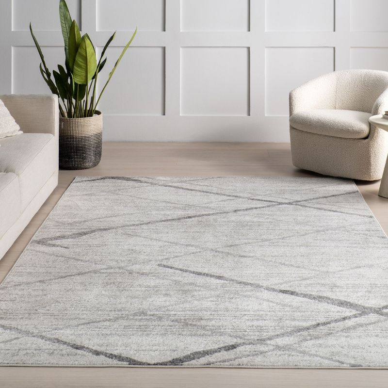 Nuloom 2x12 Thigpen Contemporary Indoor Area Rug, Grey, Abstract Lines, Non-Slip Backing, Stain Resistant, BedroomLiving Room, Kitchen,