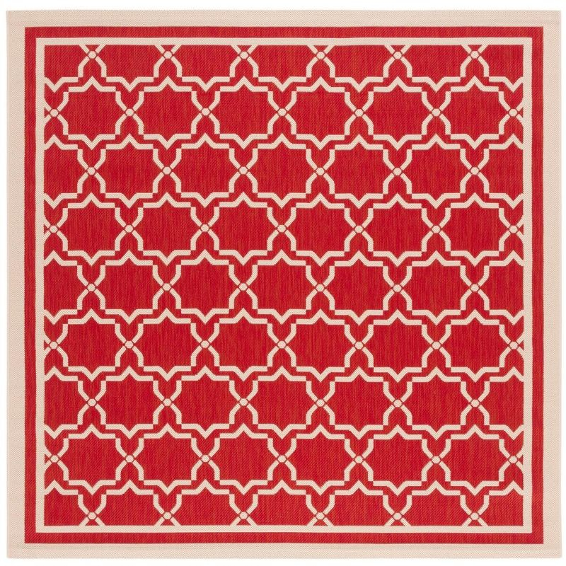 Courtyard CY6916 Power Loomed Indoor and Outdoor Area Rug - Red/Bone - 6'7"x6'7" - Safavieh