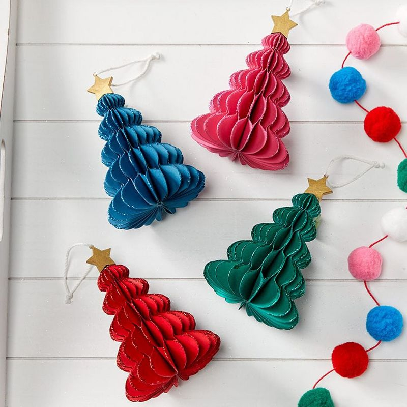 The Lakeside Collection 5-Tier Paper Tree Ornaments - Green