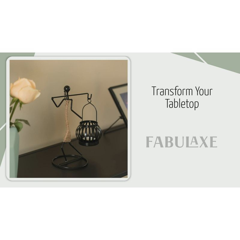 Fabulaxe Wire Figure Candle Holder Decorative Modern Tea Light Lantern Tabletop Centerpiece Candle Stand, Front Carry