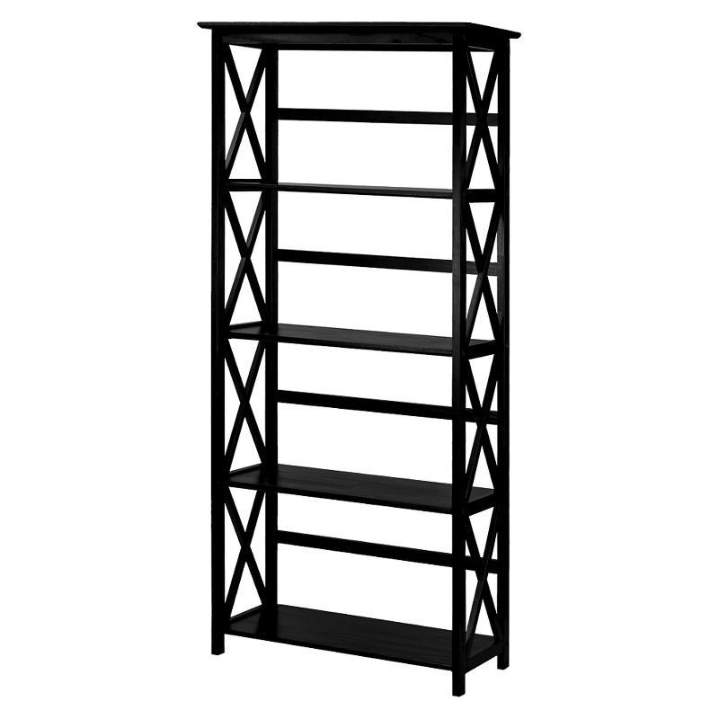 63" Montego 5 Shelf Bookcase Black - Flora Home: Solid Wood, Mid-Century, Wall Mount