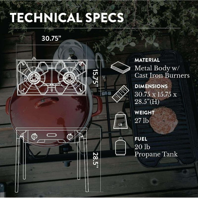 GasOne Propane Two Burner Camp Stove Outdoor High Pressure Propane 2 Burner Adjustable PSI Regulator and 4ft Steel Braided Hose With Removable Legs