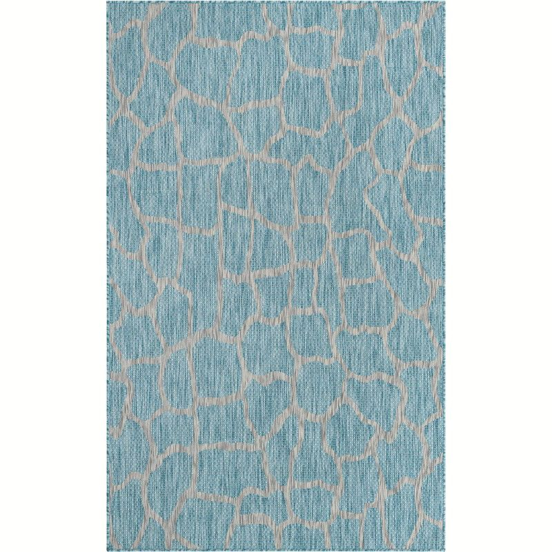 Unique Loom 5' 1 x 8' 0 Rectangle Indoor/Outdoor Safari Light Aqua Area Rug