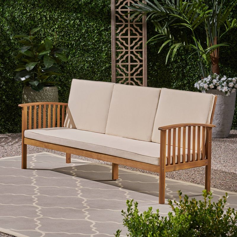 Carolina Acacia Wood Patio Sofa Teak - Christopher Knight Home: Weather-Resistant Outdoor Couch with Cushions