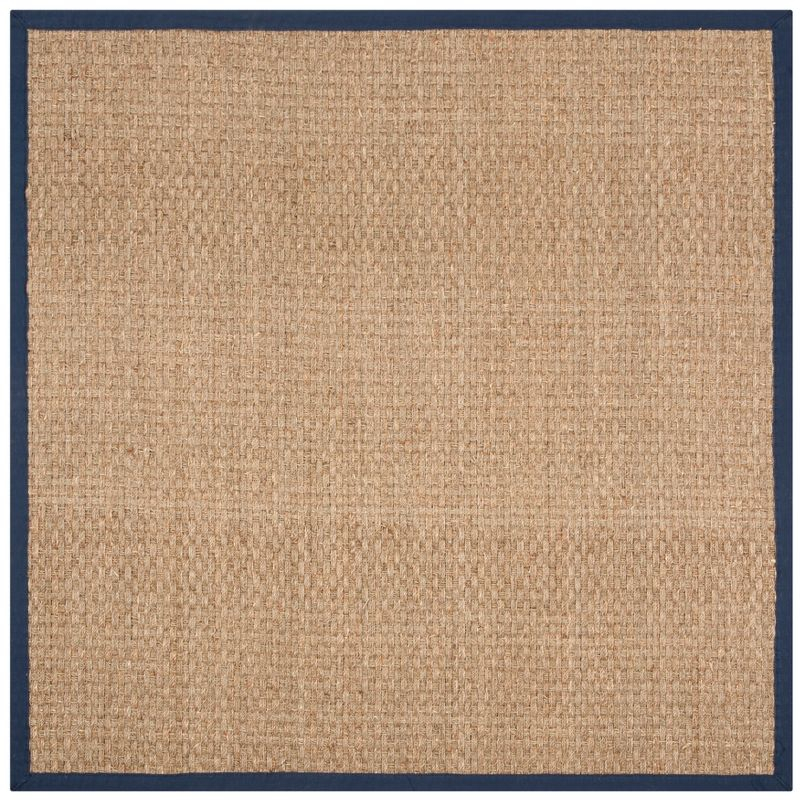 Natural Fiber Basket Weave  NF114 Power Loomed Indoor Area Rug - Natural/Navy Blue - 6'x6' - Safavieh