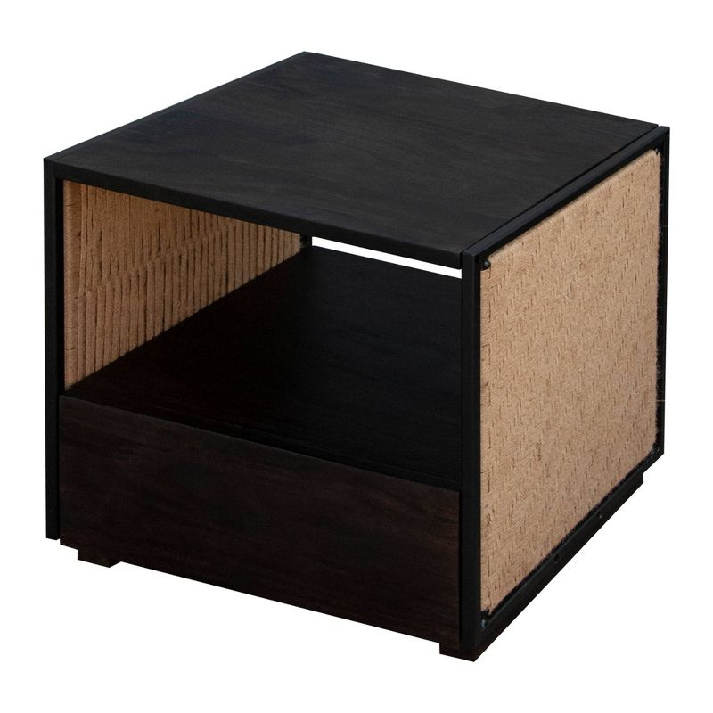 21" Handcrafted Acacia Wood Nightstand Brown/Black - The Urban Port