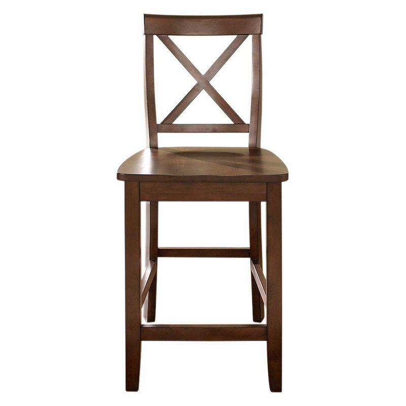 Crosley 24" 2pc X-Back Counter Height Barstools Mahogany: Hardwood Frame, Spot Clean, Traditional Style