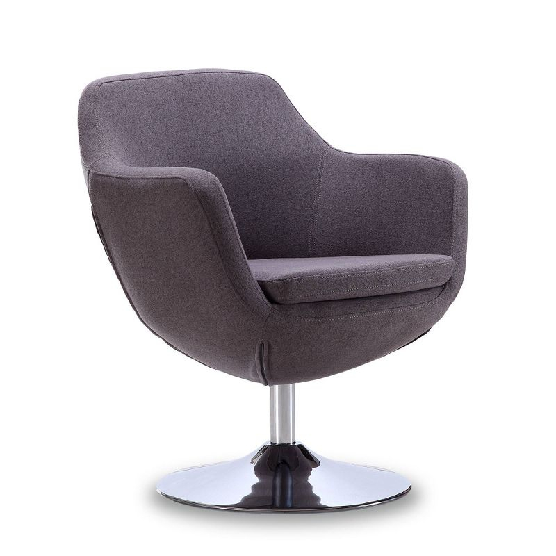 Caisson Twill Swivel Accent Chair Gray - Manhattan Comfort: Polished Chrome Base, Removable Cushion