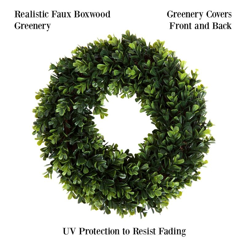 Artificial Boxwood Wreath - 12 Inch UV-Resistant Plastic Front Door Wreath and Window Decor for Spring and Summer by Pure Garden (Green)