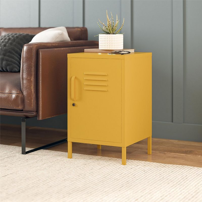RealRooms Shadwick 1 Door Metal Locker Style Livingroom End Table, Mustard Yellow