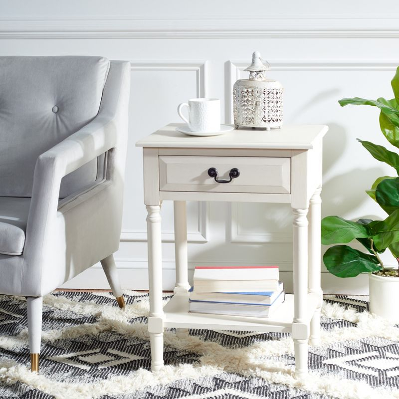 Whitney 1 Drawer Accent Table - Distressed White - Safavieh.