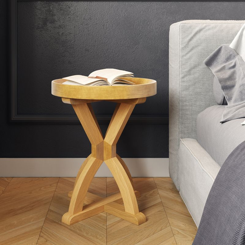 Side Table - Mango Wood Pedestal Table for Couch, Loveseat, Entryway, or Bed - Farmhouse Living Room Furniture by Lavish Home (Natural)