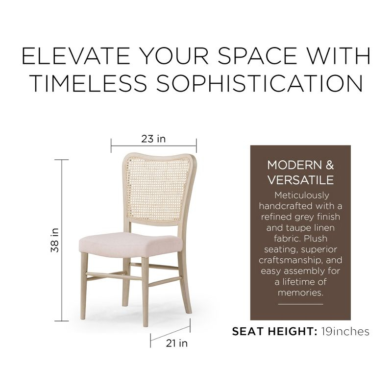 Maven Lane Vera Classical Wooden Dining Chair in Antiqued White Finish with Cream Weave Upholstery, Set of 2