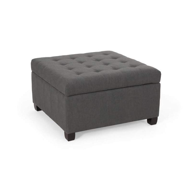 Isabella Contemporary Tufted Fabric Storage Ottoman Dark Gray/Dark Brown - Christopher Knight Home: Upholstered Bench with Wood Legs