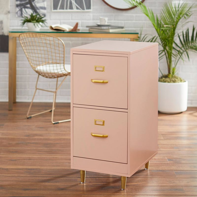 Buylateral 2 Drawer Dixie Filing Cabinet Blush Pink: Modern Vertical Storage, MDF Construction, 33"H x 15"W