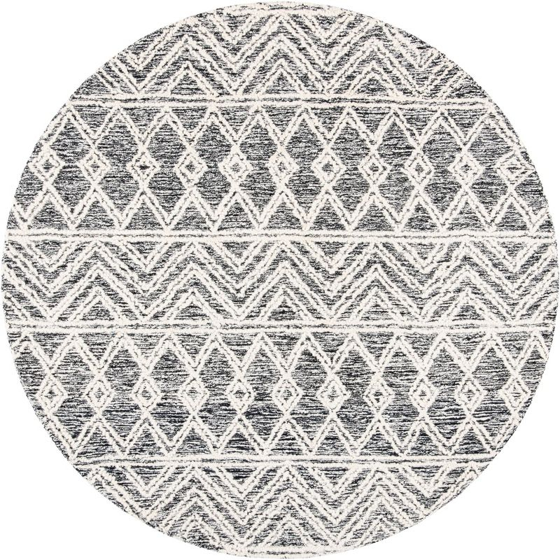 Micro-Loop MLP203 Hand Tufted Indoor Area Rug - Ivory/Black - 5' Round - Safavieh