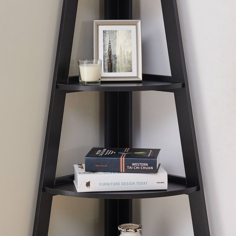 63" x 26.5" Five-Tier Pyramid Corner Ladder Shelf Black - Danya B.: Matte Finish, Wood Frame, Fixed Open Shelves
