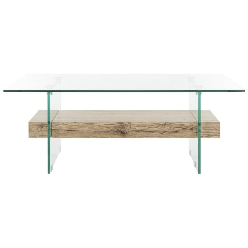 Kayley Coffee Table - Glass/Natural Wood Rack - Safavieh