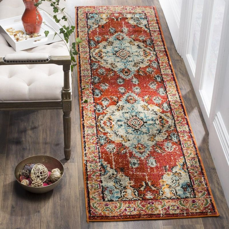 Monaco MNC243 Power Loomed Indoor Runner Rug - Orange/Light Blue - 2'2"x20' - Safavieh.