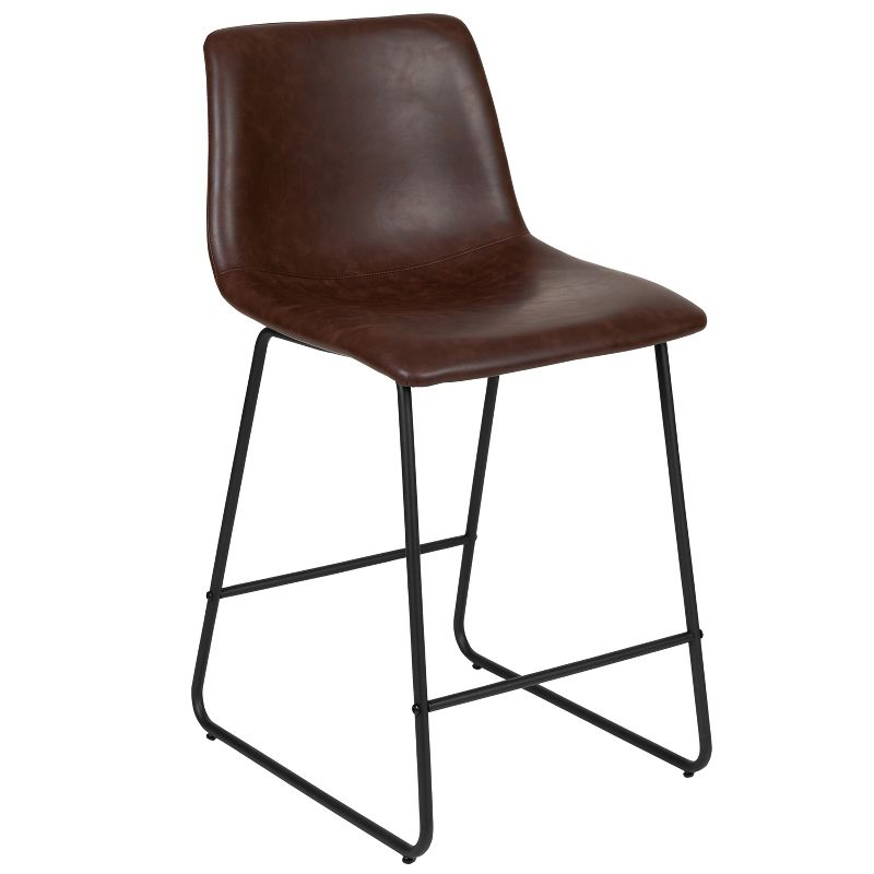 Emma and Oliver Set of 2 Kitchen Counter Height Stool - 24 Inch Dark Brown LeatherSoft Barstool