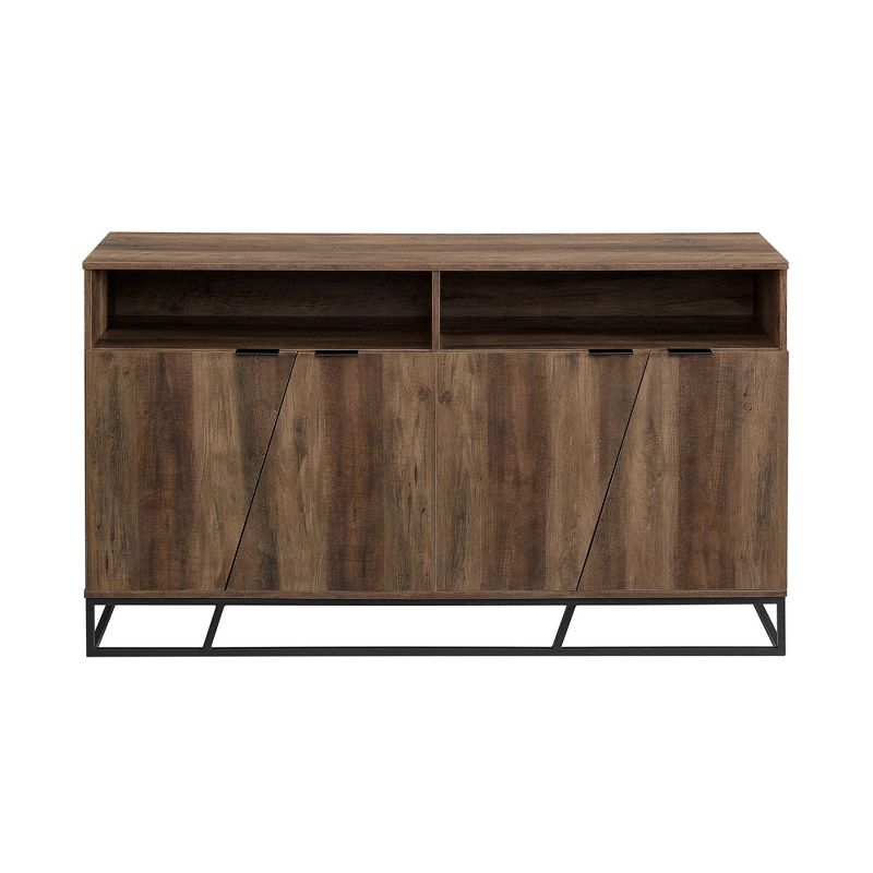 58" 4 Door Contemporary Storage Console Sideboard Rustic Oak - Saracina Home: Modern Laminated MDF Credenza