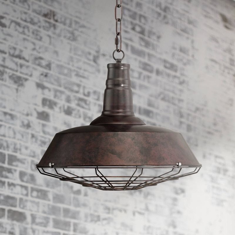 Franklin Iron Works Tiedra Rust Bronze Pendant Light 18 1/4" Wide Farmhouse Industrial Rustic Cage for Dining Room House Foyer Kitchen Island Entryway