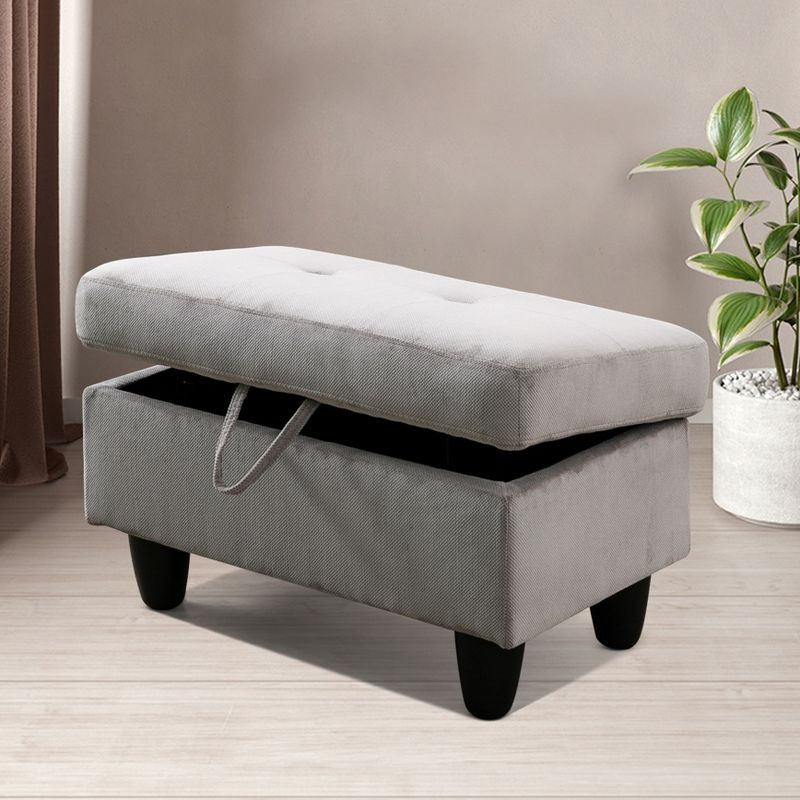 AndMakers 28.5 in. W Grayish White Fabric Rectangle Ottoman with Storage