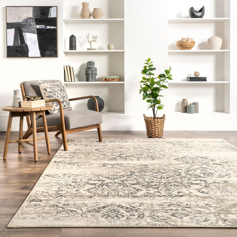 Nuloom Freja Floral & Paisley 2x14 Runner Indoor Area Rug for Living Room Bedroom Dining Room Entryway Hallway Kitchen, Grey/Cream