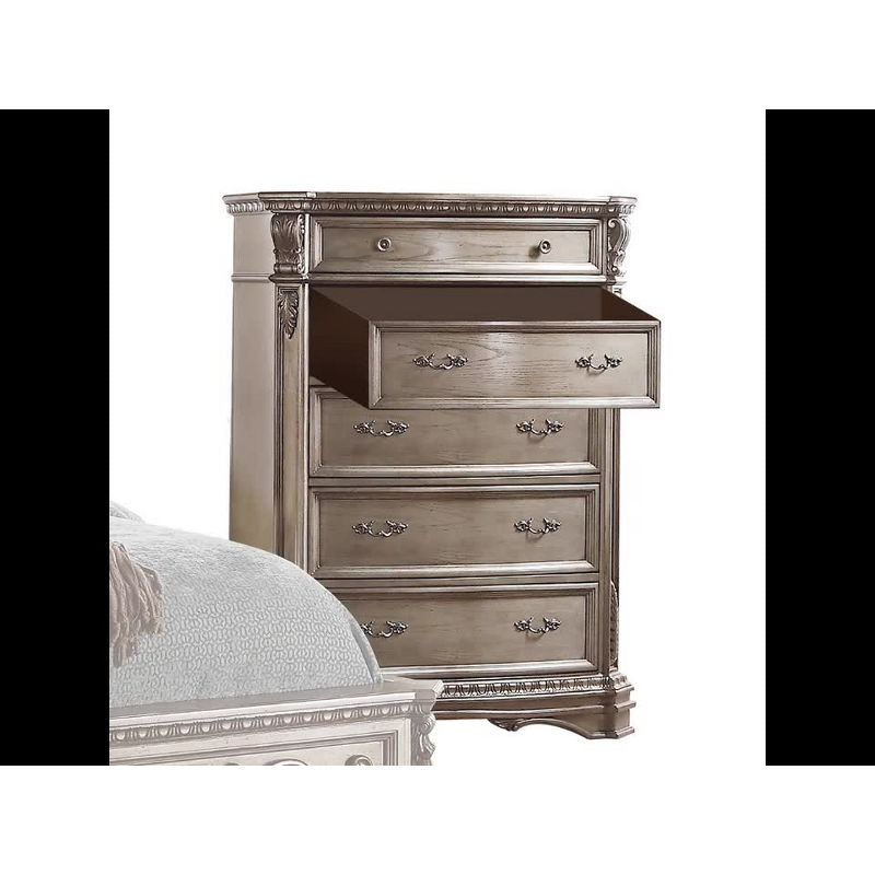 42" Northville Chest Antique Silver - Acme Furniture: 5-Drawer Wood Storage, Metal Glides, No Assembly Required