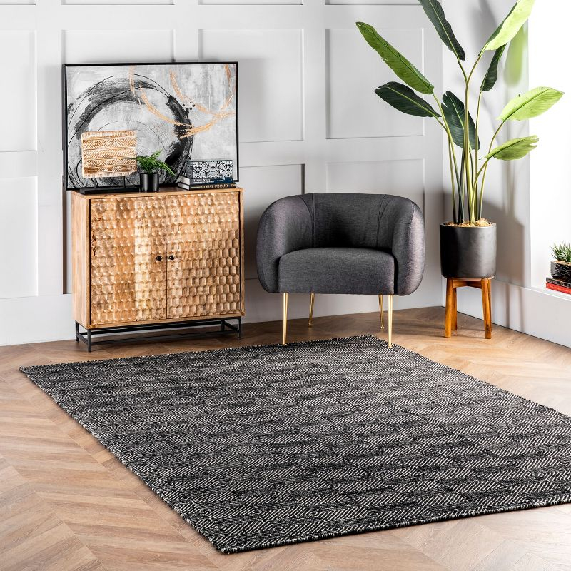 Nuloom Ago Geometric 3x5 Wool Accent Indoor Area Rug for Living Room Bedroom Dining Room Entryway Kitchen, Black/Ivory