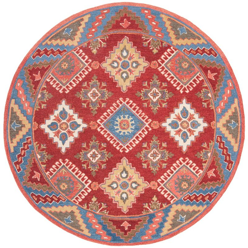 Aspen APN803 Hand Tufted Area Rug - Red/Blue - 7' X 7' Round - Safavieh.