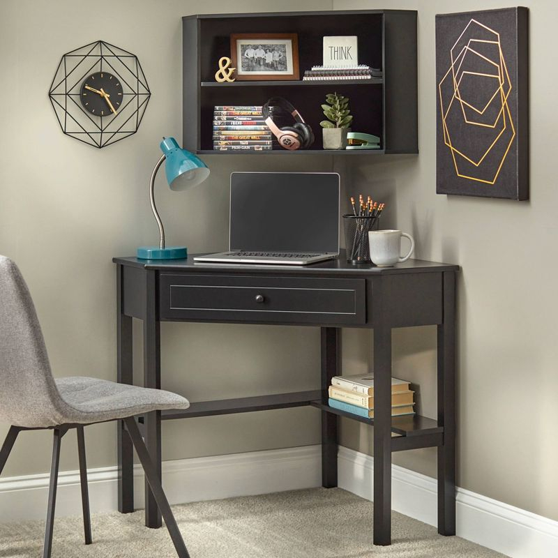 Corner Hutch - Black - Buylateral: MDF Laminated, Mid-Century Modern, Fixed Shelves